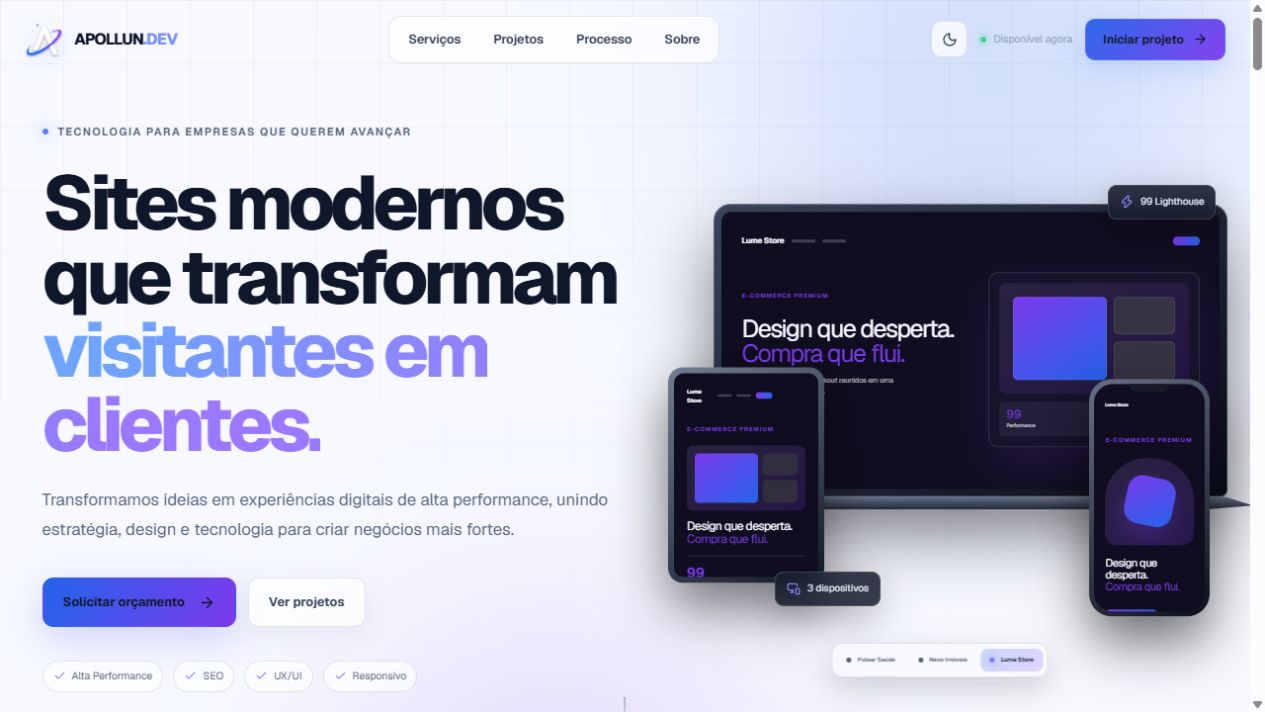 Página inicial do site Apollun.Dev